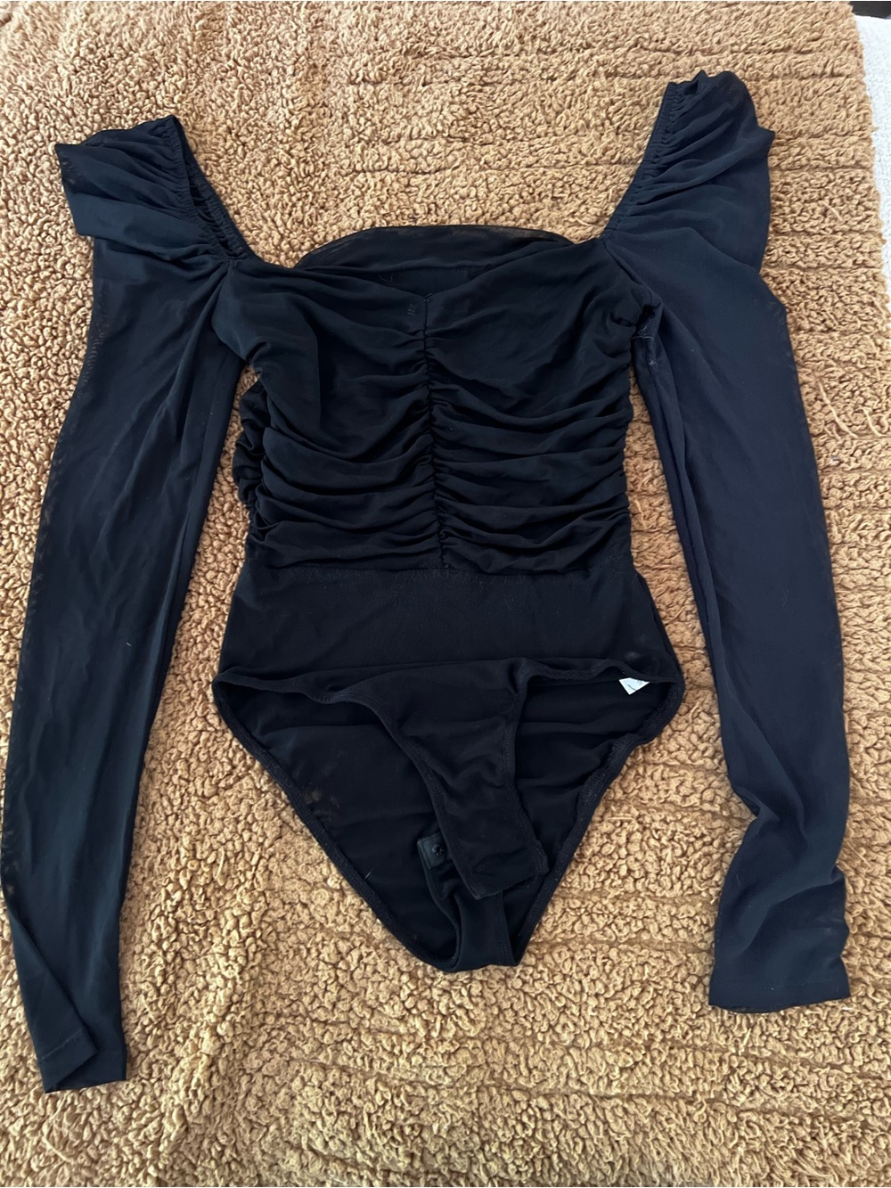 Princess Polly Black Long-Sleeve ruched Bodysuit